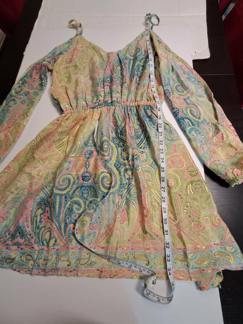 Paisley Gold Multicolor Boho Dress One Size - Picture 7 of 12